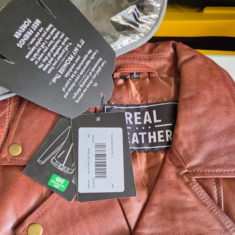 Real leather brown biker moto - Picture 2 of 8